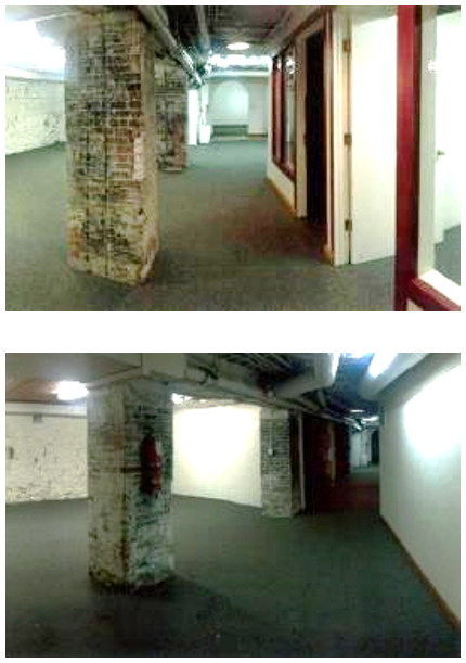 Before: montage of basement spaces before construction